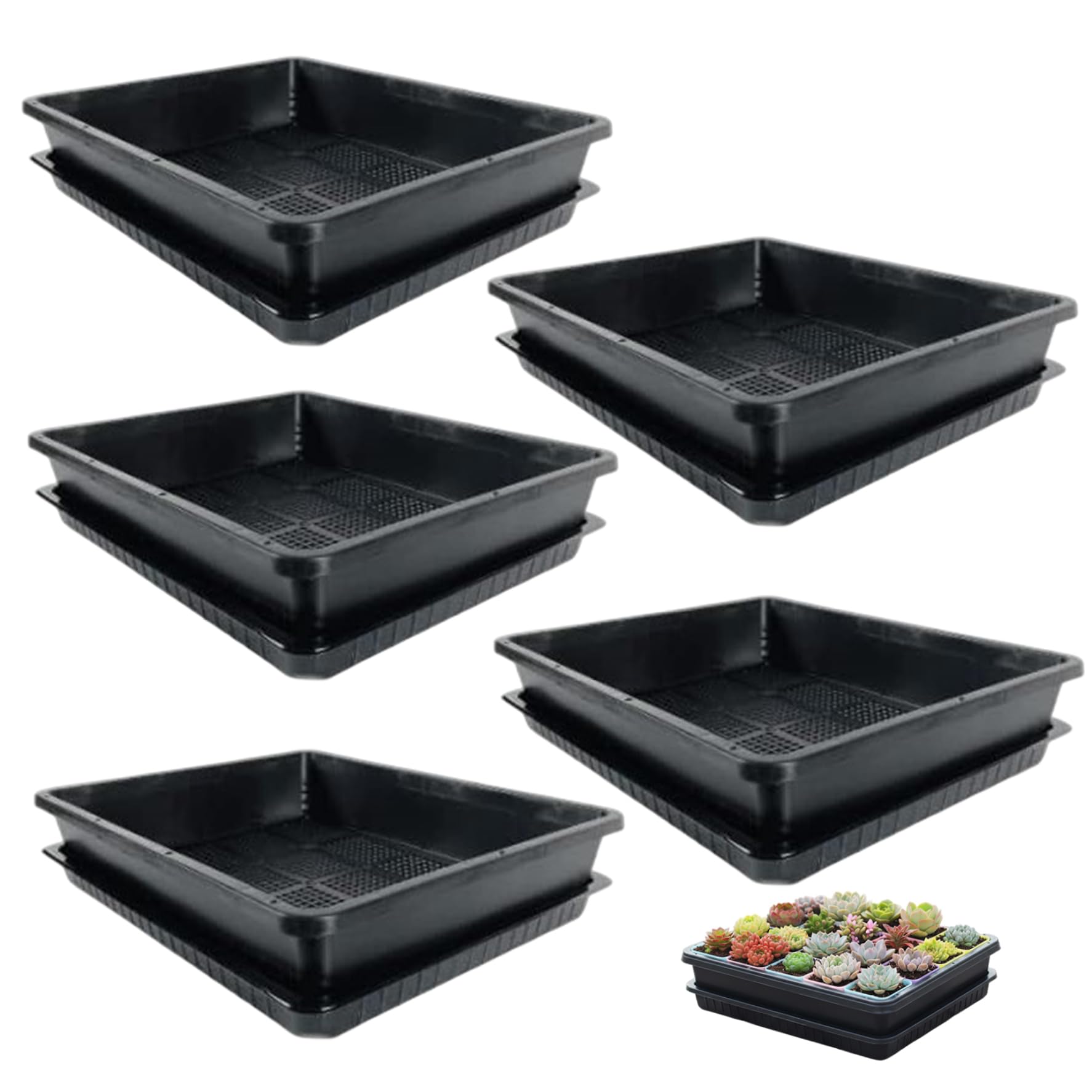 Ameble Black 5 Pack Soil Blocking Trays With Drip Pan Thickened Seed Starting Trays Plant Growing Tray For Microgreens Seedlings Succulents Hydroponics And Indoor Gardening Organization