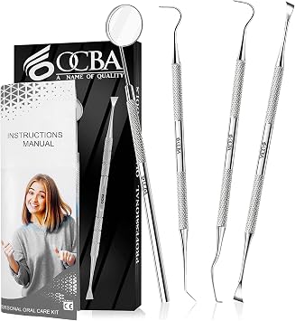 OCBA Plaque Remover Teeth Cleaning Tool 4 Pcs Dental Care Kit Tooth Filling Repair Set Stainless Steel Dental Tools for Men Women Kids and Pet Care