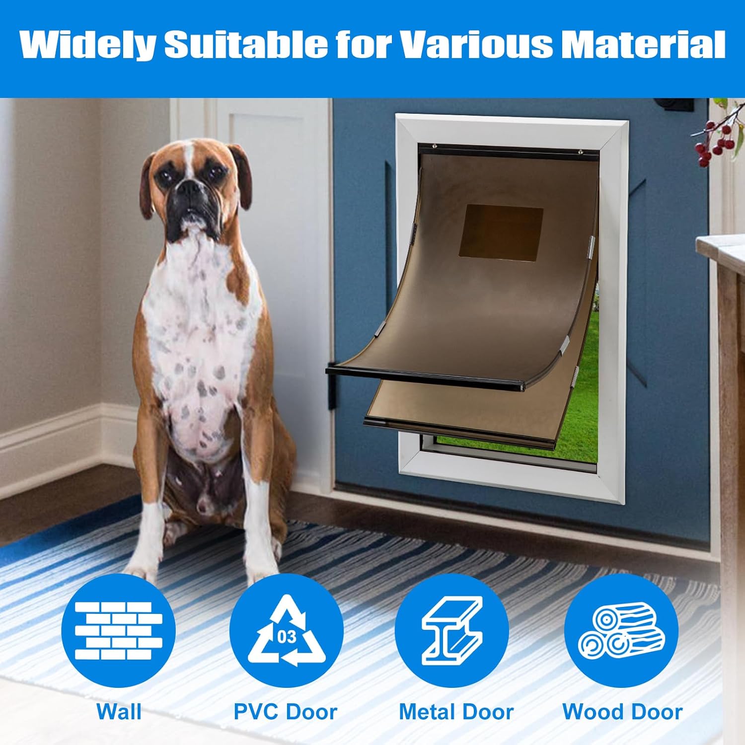 Aluminum Pet Door, Durable Dog Door for Dog and Pets, Doggie Door with Double Automatic Closing Magnetic Flaps 11" x 16", Suitable for Interior and Exterior Doors, Screen and Wall, Large