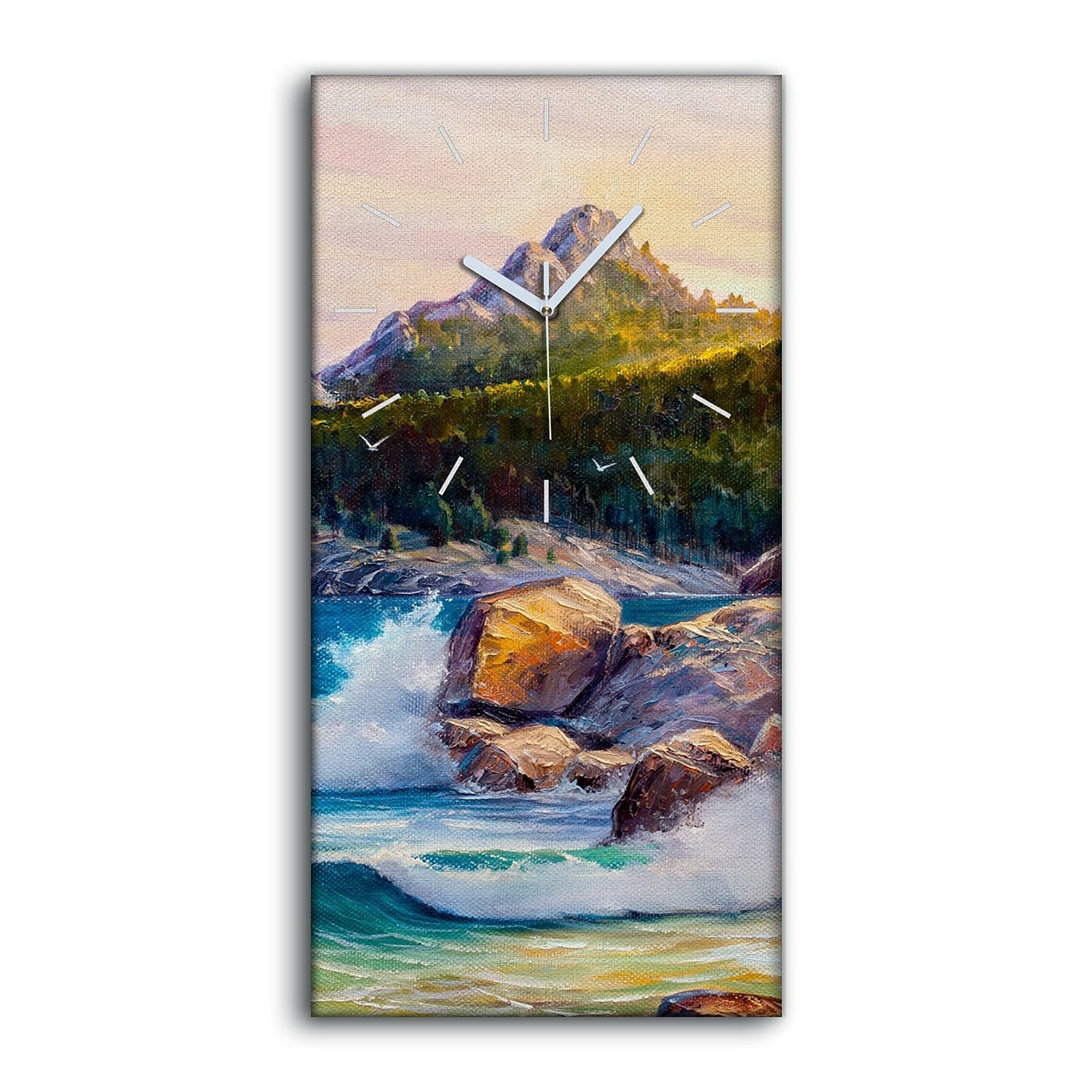 Horloge sur toile silencieuse mer et forêt pour chambre zen