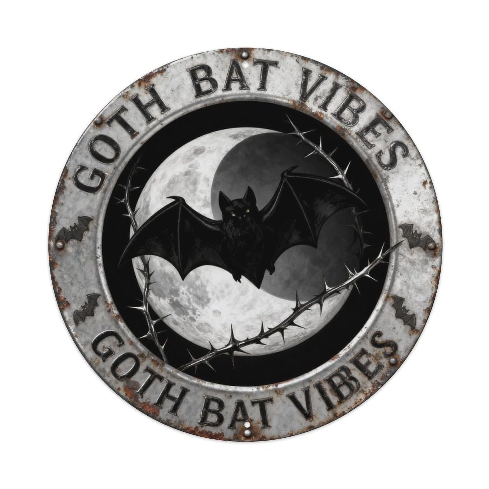 Goth Bat Vibes Metal Tin Sign Plaque