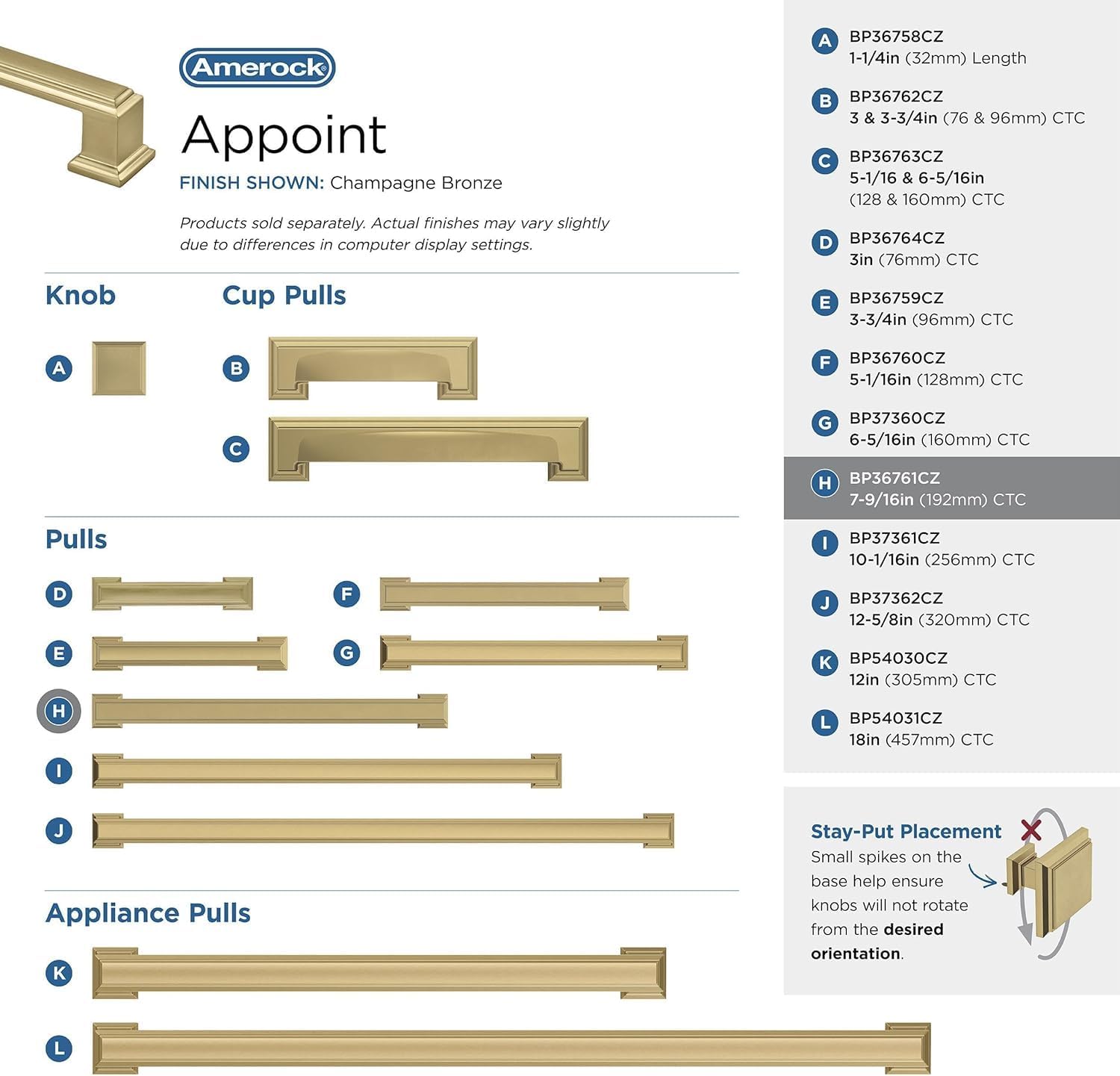 Amerock BP36761CZ Appoint Cabinet Pull, 7-9/16 in (192 mm) Center-to-Center, Champagne Bronze