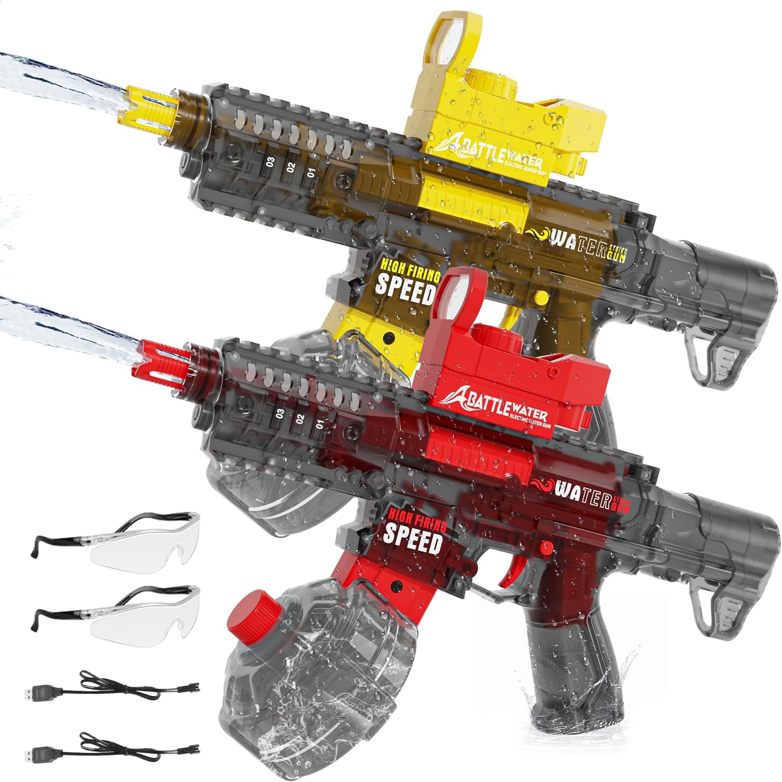 2 Pack Electric Water Guns for Adults Kids, Automatic Water Gun Toys for Kids Ages 4-8 8-12, Large Capacity High Power, Ultra-Long Range, Summer Pool Outdoor Beach Water Toy for Boys Girls（Red+Yellow）
