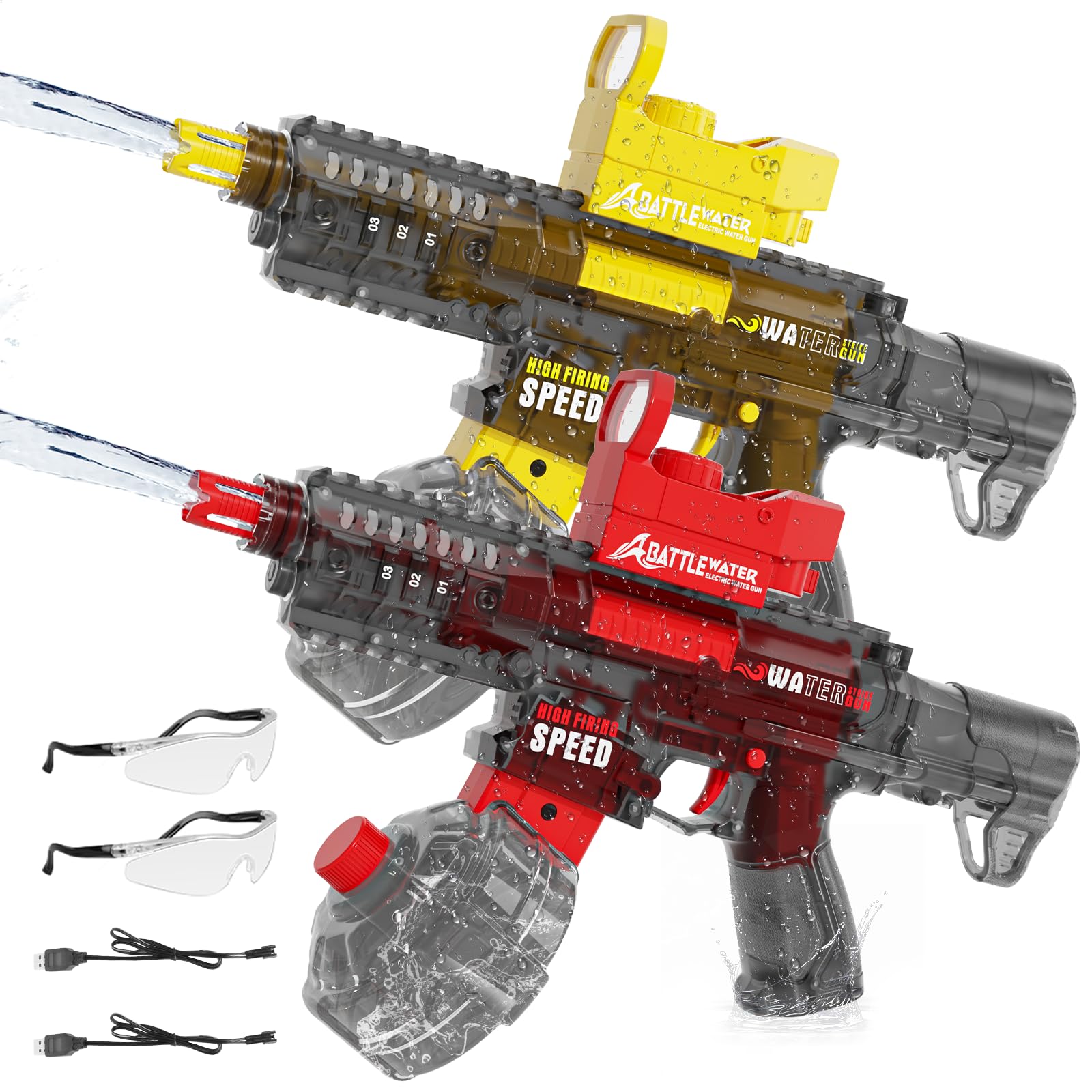 2 Pack Electric Water Guns for Adults Kids, Automatic Water Gun Toys for Kids Ages 4-8 8-12, Large Capacity High Power, Ultra-Long Range, Summer Pool Outdoor Beach Water Toy for Boys Girls（Red+Yellow）