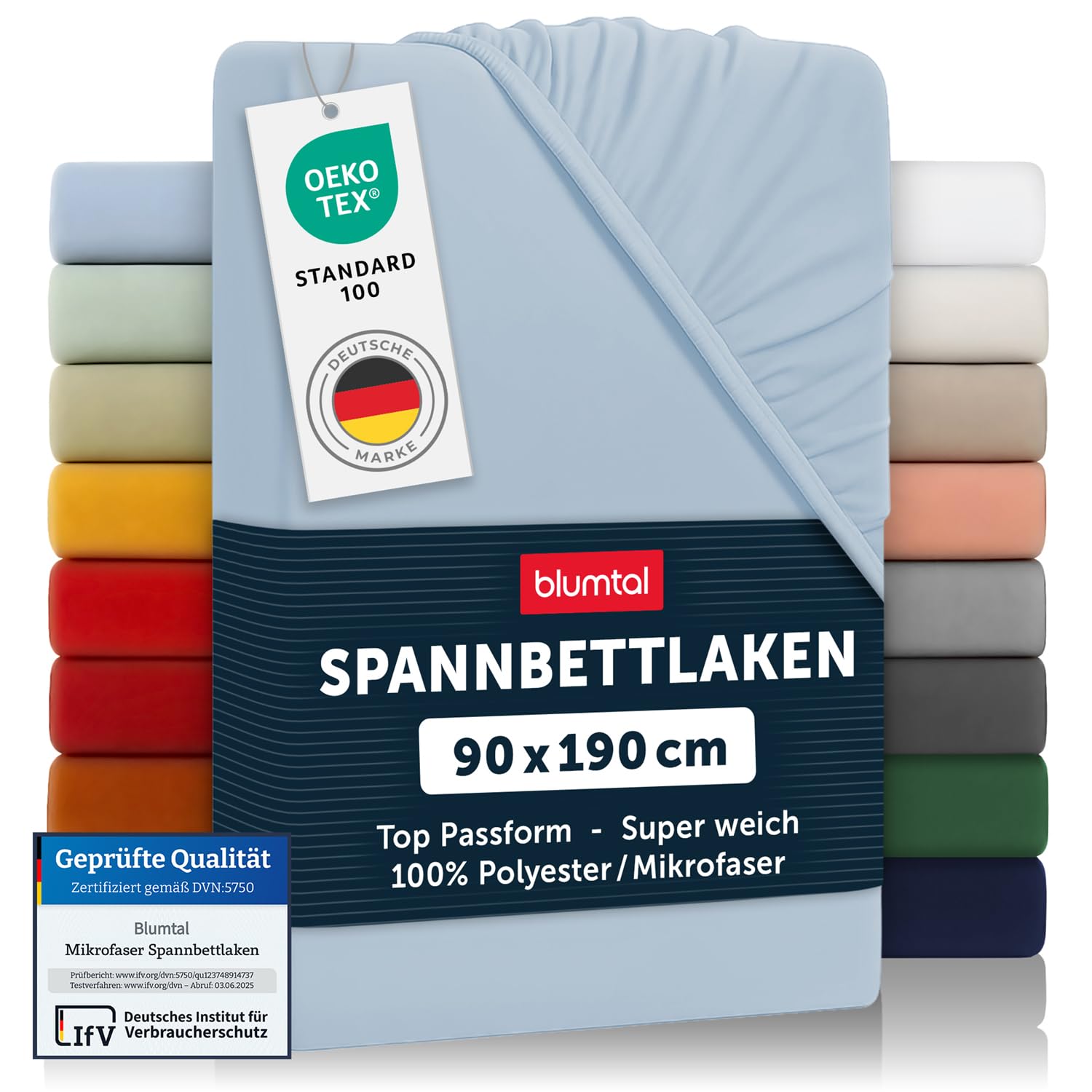 Blumtal® 2er Set Spannbettlaken 90x190x30cm aus Microfaser - Oekotex zertifiziertes Bettlaken Spannbettlaken in Blau