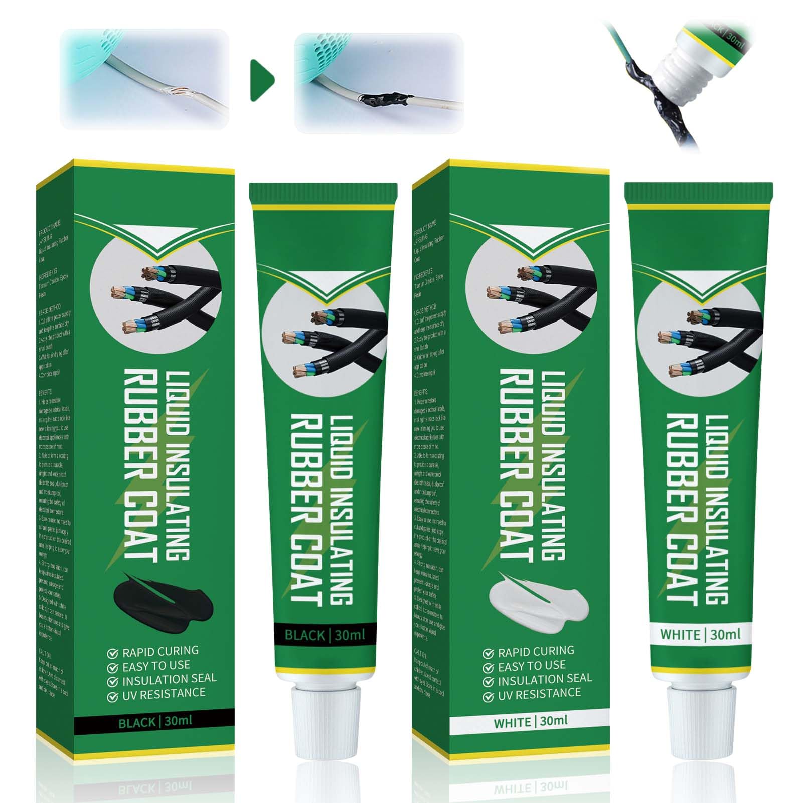 Allony 2 Pcs Liquid Electrical Tape Rubber Coat, Black + White Liquid Insulating Rubber Coat Waterproof Fast Dry Liquid Insulation Tape for Indoor Outdoor Use