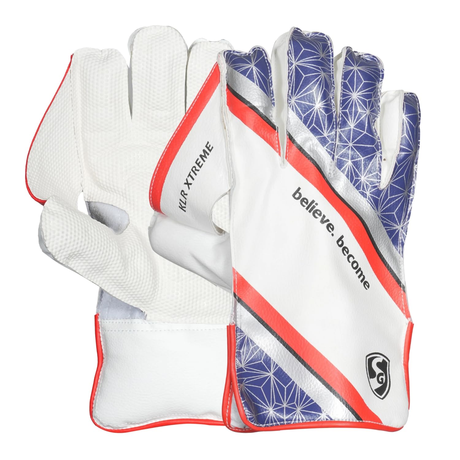 SG KLR Xtreme Wicket Keeping Gloves, Professional Cricket Leather Gloves, White and Blue with Red Trim (Junior)-image-40