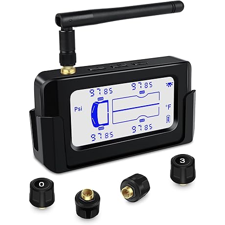 Tire Pressure Monitoring System for RV: Solar-Powered with 66ft Signal Booster Antenna