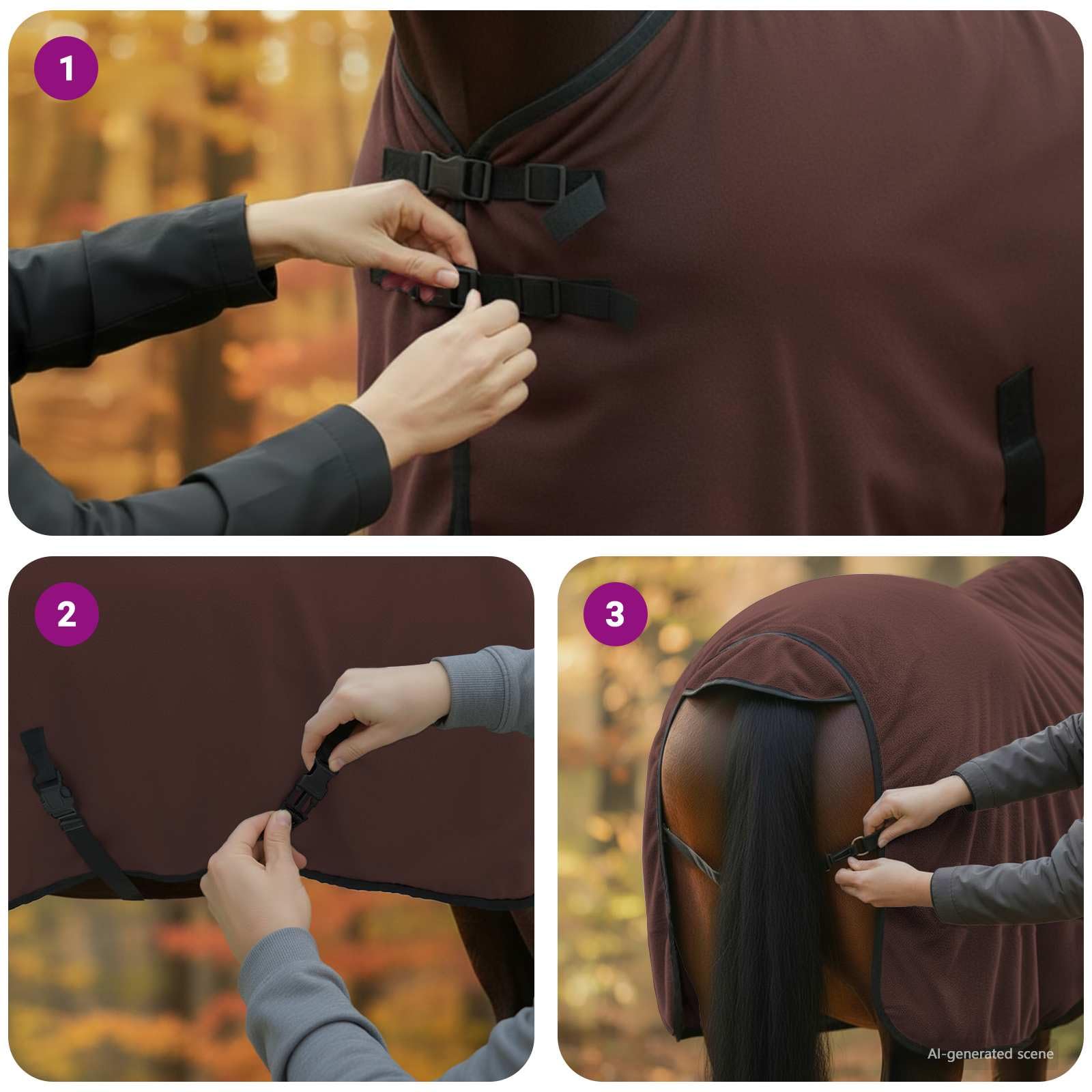 Manta para caballo, color marrón oscuro, de poliéster, 85 cm, con cierre ajustable en el pecho y cinturón abdominal, transpirable e impermeable para establo, pasto, transporte y uso en