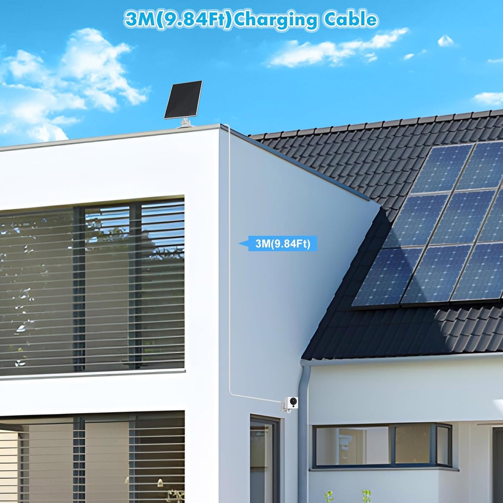 Panneau solaire pour caméra Eufy, chargeur de panneau solaire 5 V 5 W pour eufyCam 2/2 Pro, 2C/2C Pro, projecteur E20/E40, étanche IP67, adaptateur USB-C et micro USB avec support mural réglable à 360