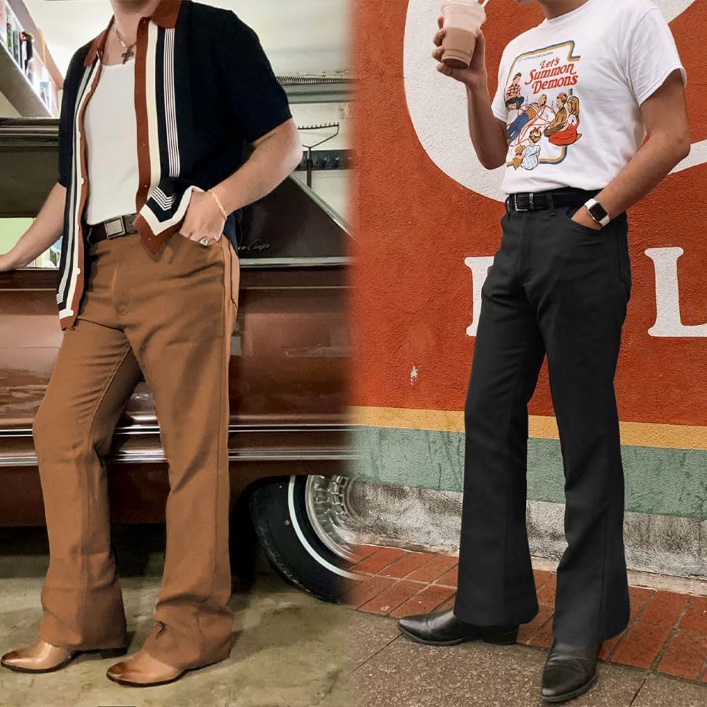 EVEDESIGN Mens Bell Bottom Pants 70s Disco Outfits for Men Vintage Breathable pants - Image 2