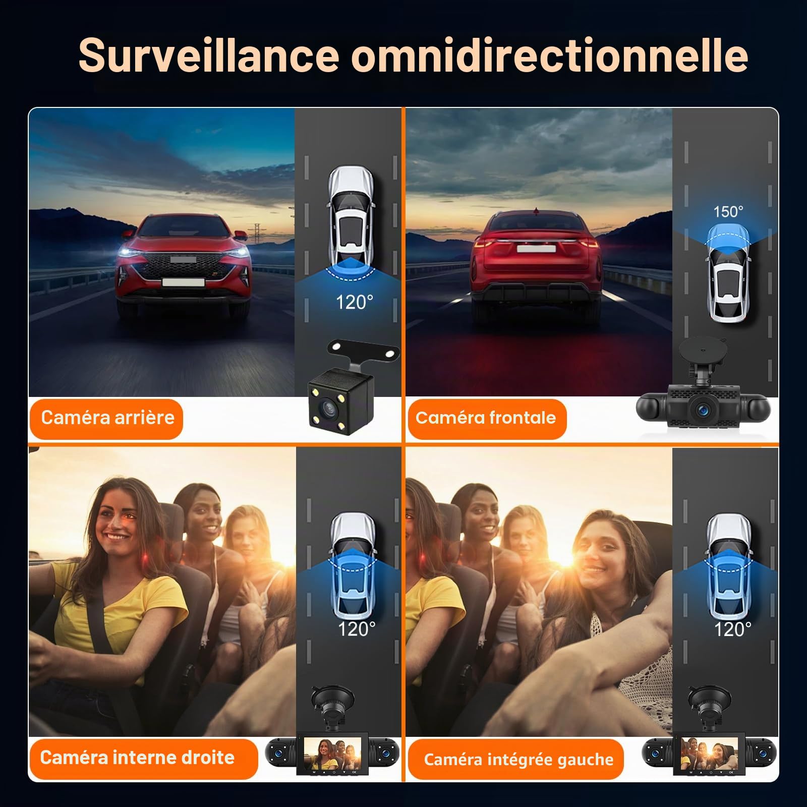 Mirror Dash Cam 4 Channel Front Rear, Rear View Mirror Camera with 64GB Card/G-Sensor/Parking Monitoring/Night Vision/24H Parking Mode + Waterproof 1080P Camera