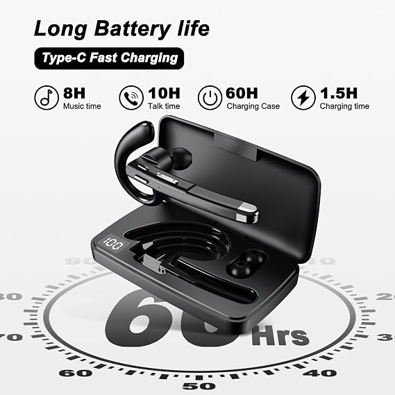 Boytond Single Wireless Bluetooth 6.1 Headset - Wireless Bluetooth Earpiece with Charging Case,120H Playback, Dualable Hands-Free Headphones with Built-in Mic (Deep Black)