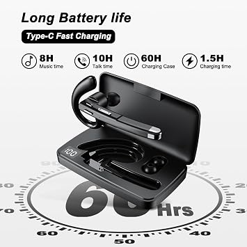 Boytond Single Wireless Bluetooth 6.1 Headset - Wireless Bluetooth Earpiece with Charging Case,120H Playback, Dualable Hands-Free Headphones with Built-in Mic (Deep Black)