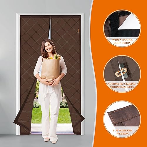 Miniatura 9 de MAGZO Cortina magnética con aislamiento térmico para puerta, se adapta a puertas de 36 x 80 pulgadas, tela Oxford mejorada rellena de algodón de