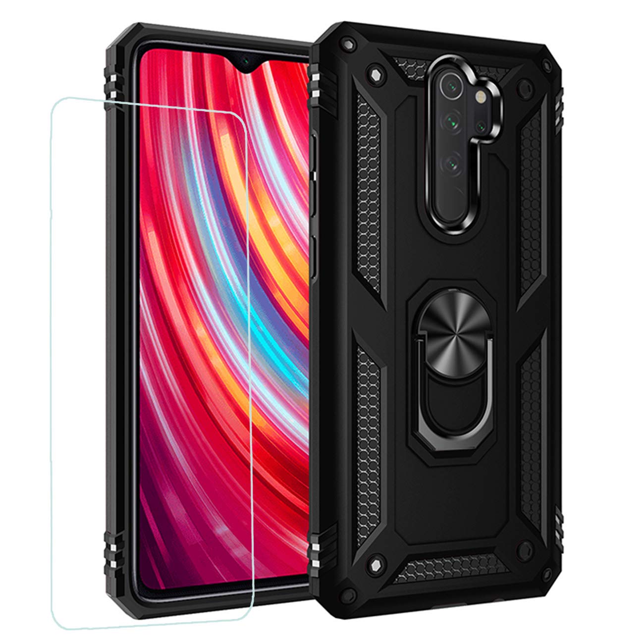 Joytag compatibles para Funda Xiaomi Redmi 9，Carcasa +Cristal Templado Silicona TPU 360 Grados Anillo Giratorio magnético Soporte Caja del teléfono del Coche-Negro — view 18