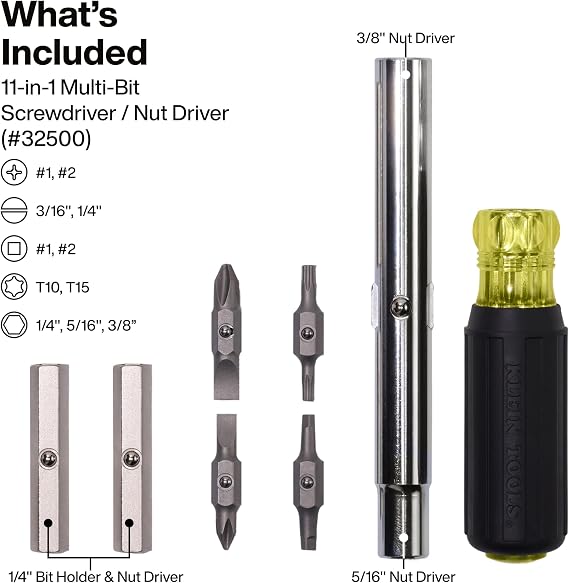 Klein Tools 32500SDKIT Multi-Bit Screwdriver and Nut Driver Set with Cushion-Grip Handles, Includes Stubby, 11-in-1, and 4-in-1 Electronics Drivers