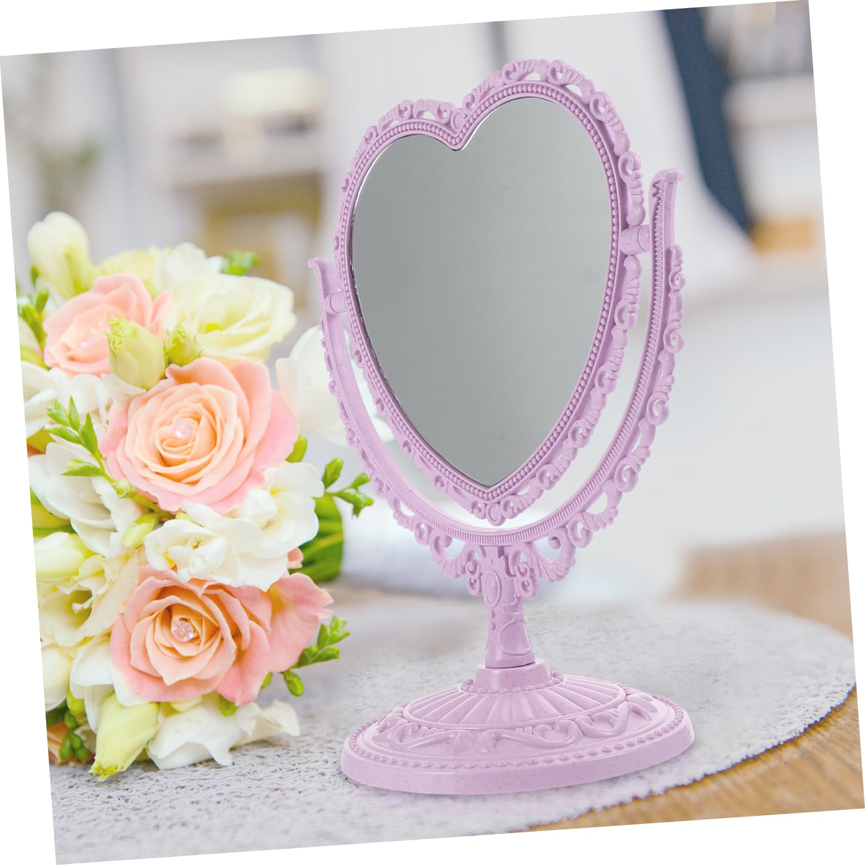 FRCOLOR Herz Make-up Spiegel - 360° Drehbarer Tischspiegel Mit Standfuß