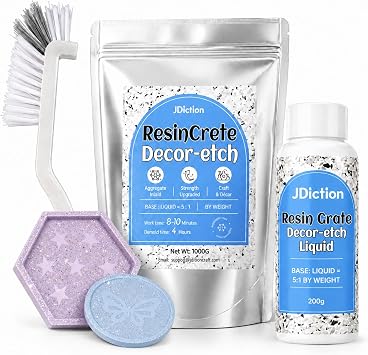 JDiction ResinCrete Decor-Etch Stone Effect Microcement Kit Aggregate Inlaid & Acid-Etch Formula | High Hardness & Fast Curing | 51 Precision Mix for Real Stone Texture 1000g Powder+200g Liquid