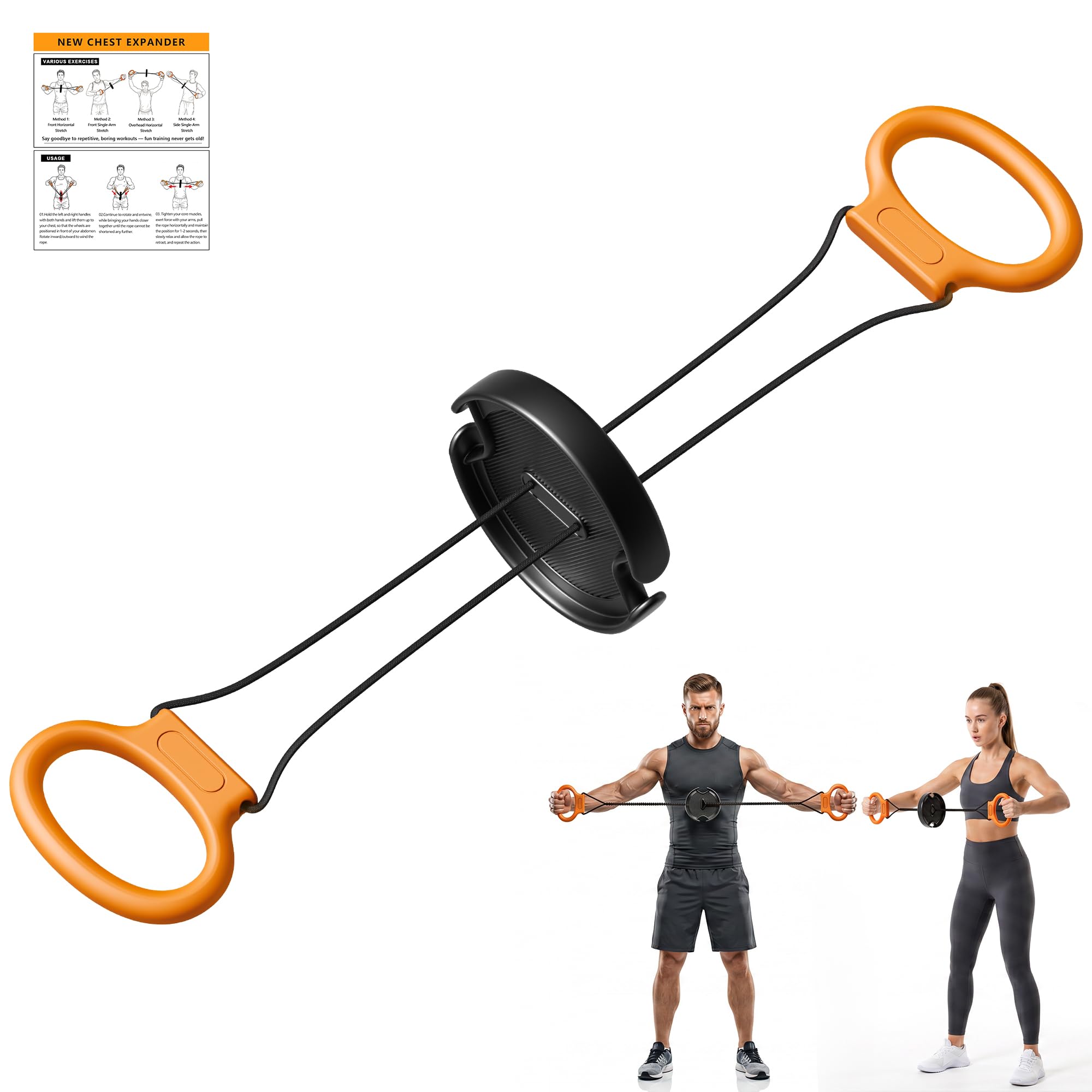 Portable Chest Expander and Upper Body Workout Equipment, Adjustable Resistance Band with Twisting Tension Dial, Arm Exerciser and Chest Fly Machine for Home Gym Strength Training