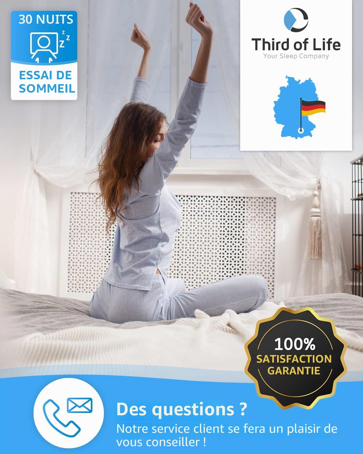 Oreiller à Mémoire de Forme HADAR | Pour Dormir sur le Dos ou sur le Côté | Coussin Ergonomique Cervical | Mousse Viscoélastique | Housse avec Thermorégulation | S'adapte aux taies 80x40cm