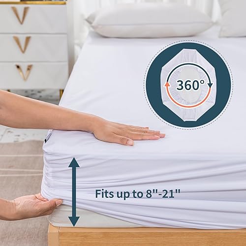 Miniatura 4 de Sábana bajera de tamaño individual impermeable, protector de colchón transpirable y refrescante, con bolsillo profundo, ajustable de 21 pulgadas de