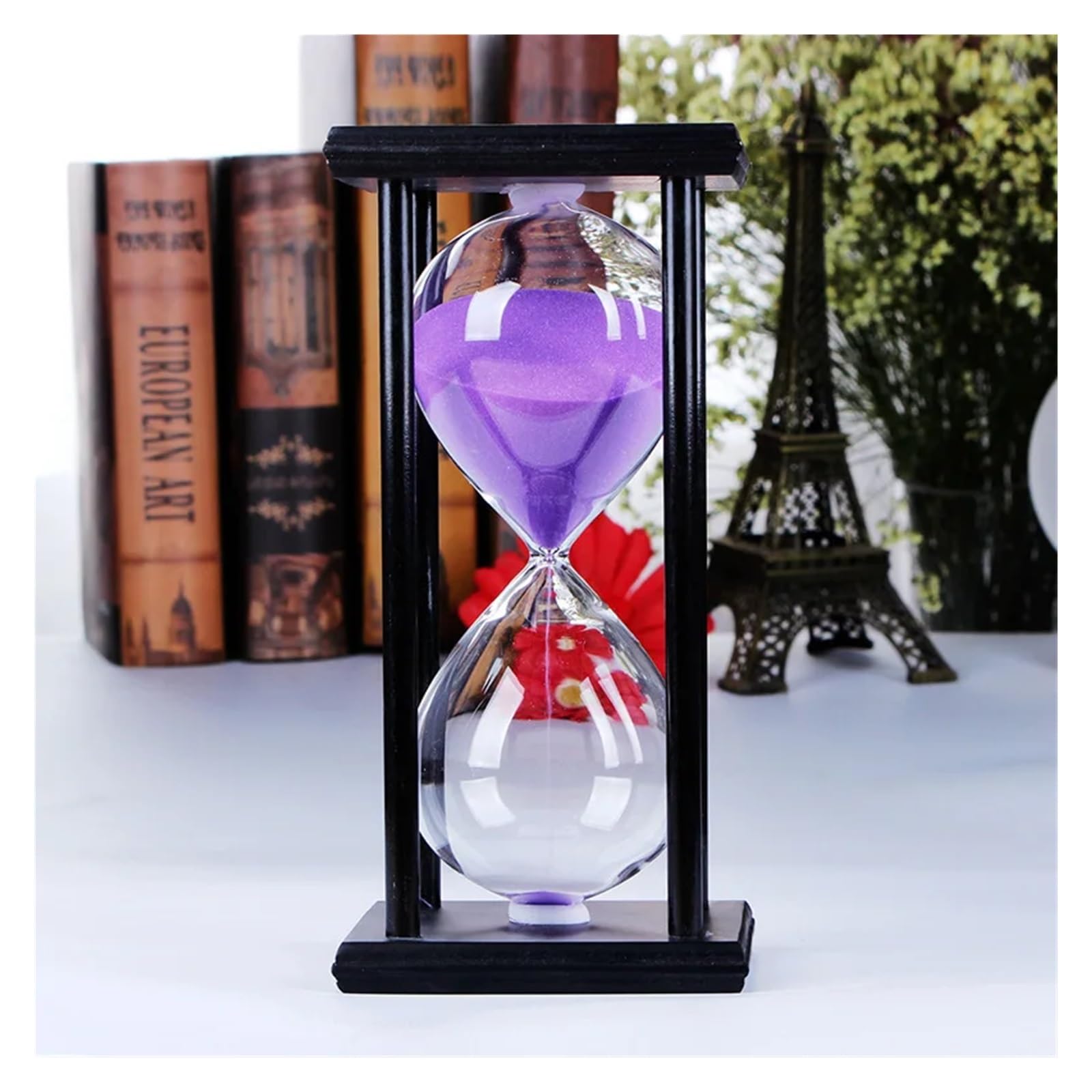Sanduhr Sand Timer Küche Schule Moderne Holz Stunde Glas Uhr Tee Hause Dekoration Geschenk(Black PINK,60mins)