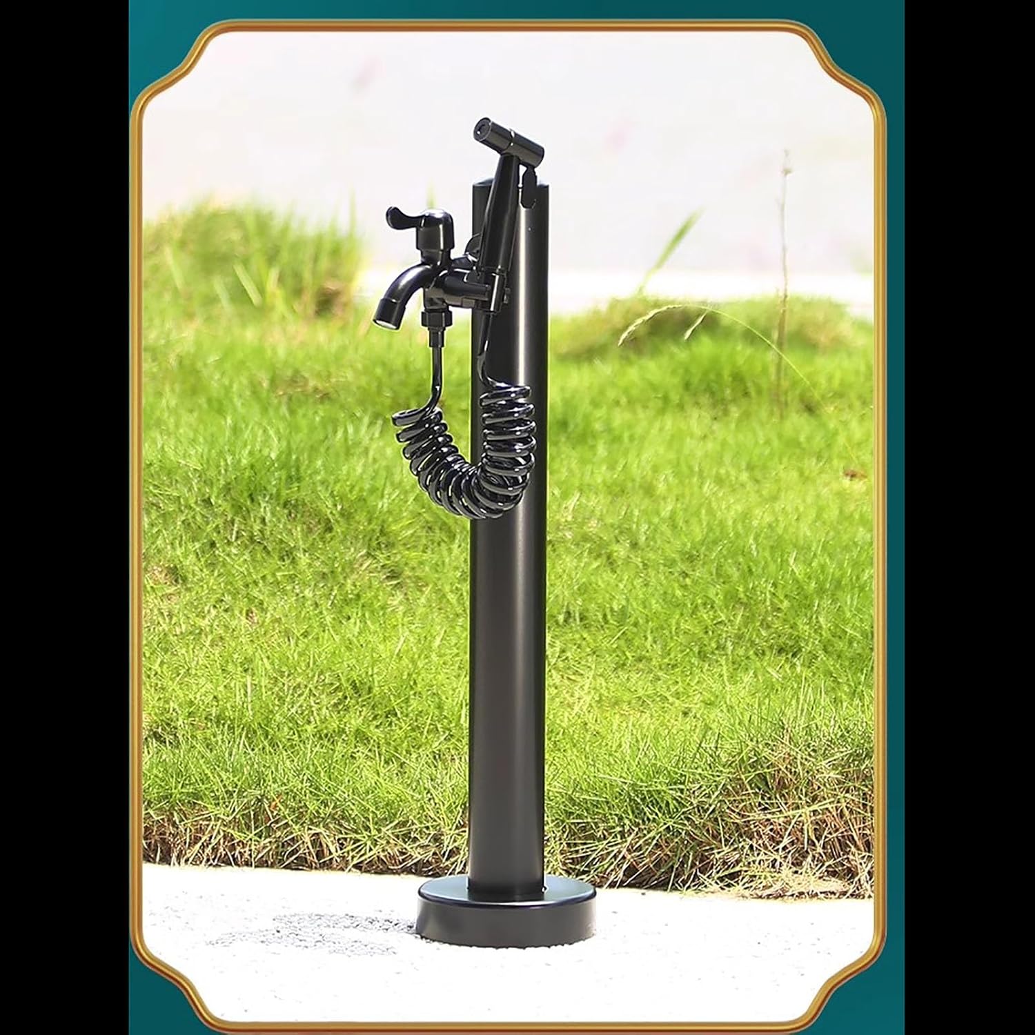 Outdoor Faucet, Double Outlet Faucet with Spray Gun, Independent Garden Water Column, Outdoor Simple Stainless Steel Faucet(60 * 6cm/23 * 2in)