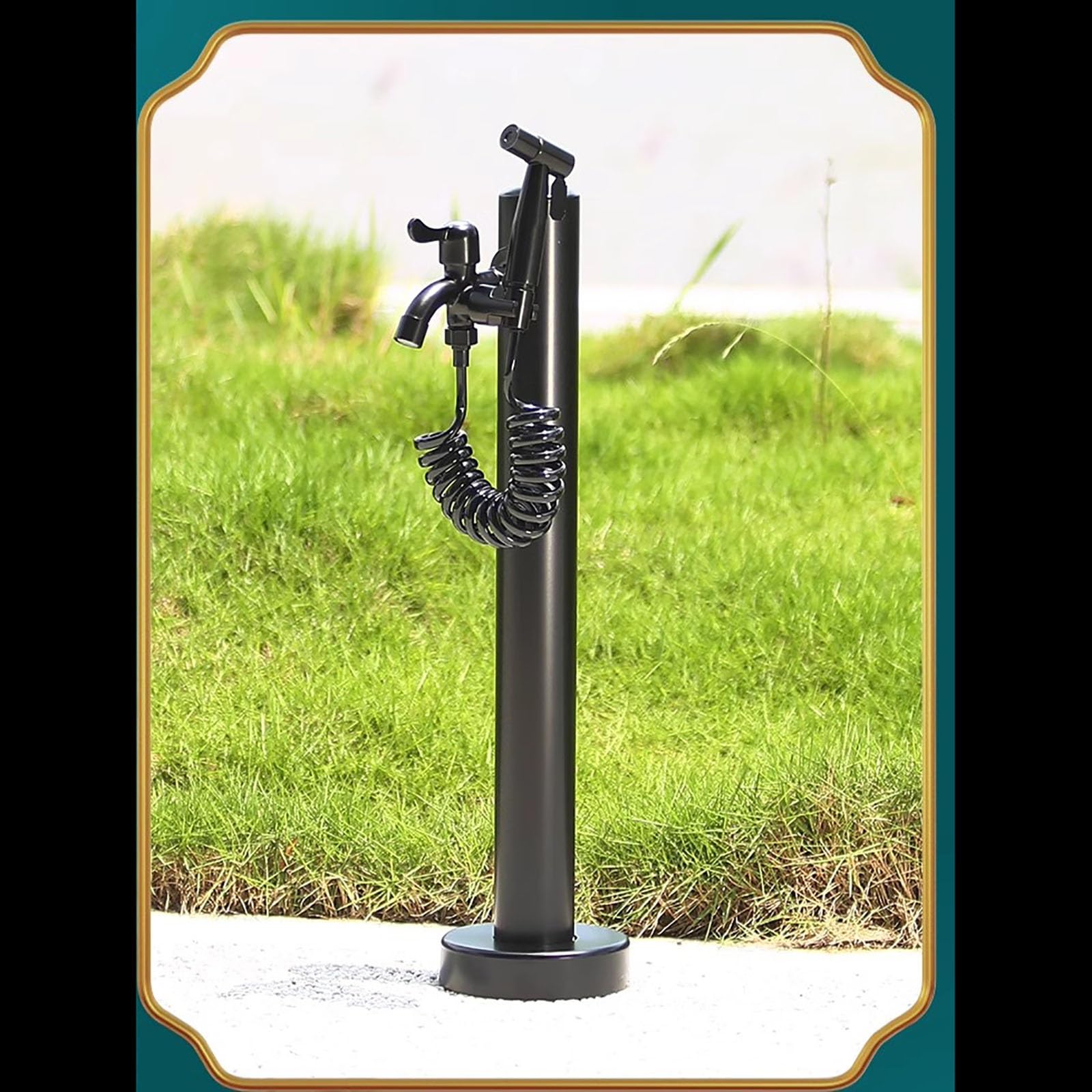 Fuente Jardin Exterior, Grifo de Doble Salida con Pistola Rociadora, Columna de Agua Independiente para Jardín, Grifo Exterior Sencillo de Acero Inoxidable(60 * 6cm/23 * 2in)