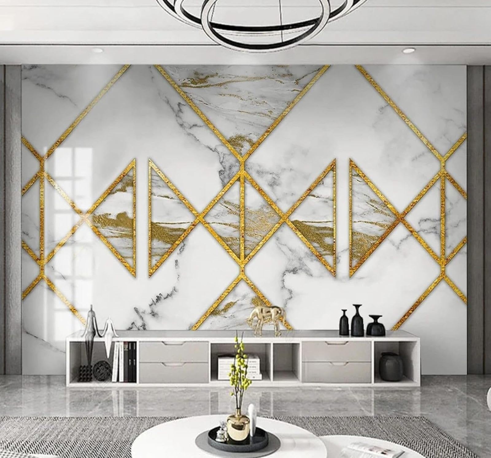 XLMING Creative Abstract Gold Geometric Marble Effect 3D Wallpaper Luxury Home Dining Decor Paste Sofa Living Room The Wall for Bedroom Mural-430cm×300cm