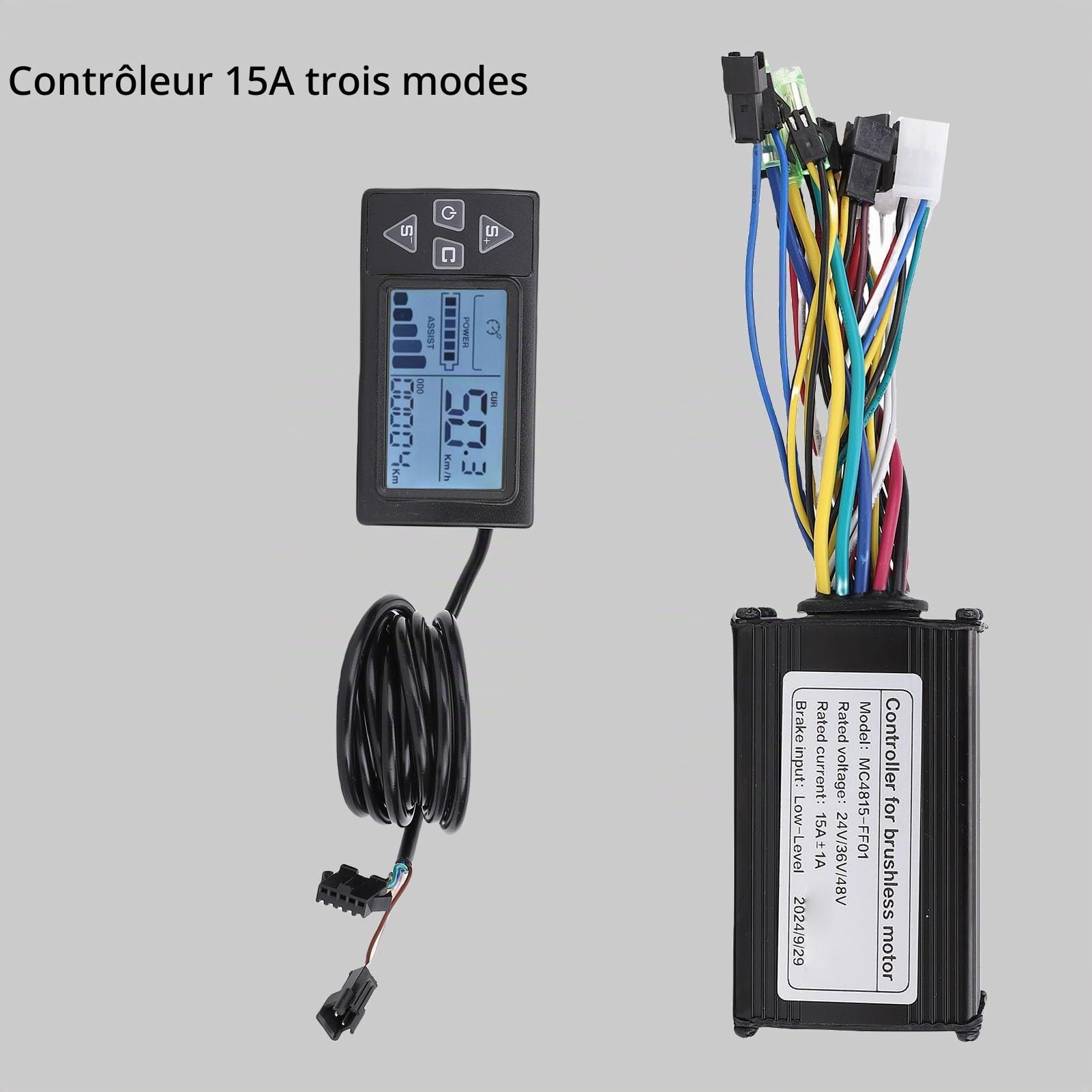 BuyWeek Kit de Contrôleur de Moteur sans Balais pour Vélo Électrique, 36V 48V 250W 350W 15A 3 Modes Contrôleur à Onde Sinusoïdale avec Panneau d'Affichage LCD S861 pour Trotinette Électrique