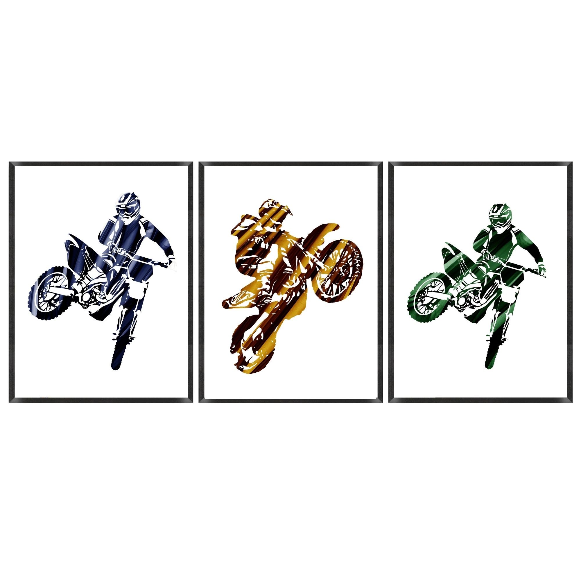 Motocross Wall Art Prints | Framed Motocross Posters | Motocross Room Decor For Men Kids Teenagers | Motocross Poster Set of 3 For Bedroom Man Cave, Motocross Wall Decor (A2) — image 1