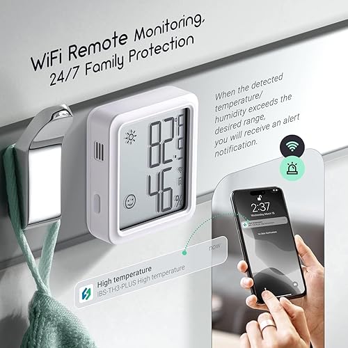 Miniatura 6 de INKBIRD Termómetro higrómetro WiFi, sensor de temperatura interior IBS-TH3-PLUS con pantalla electrónica, monitor de humedad con alerta de