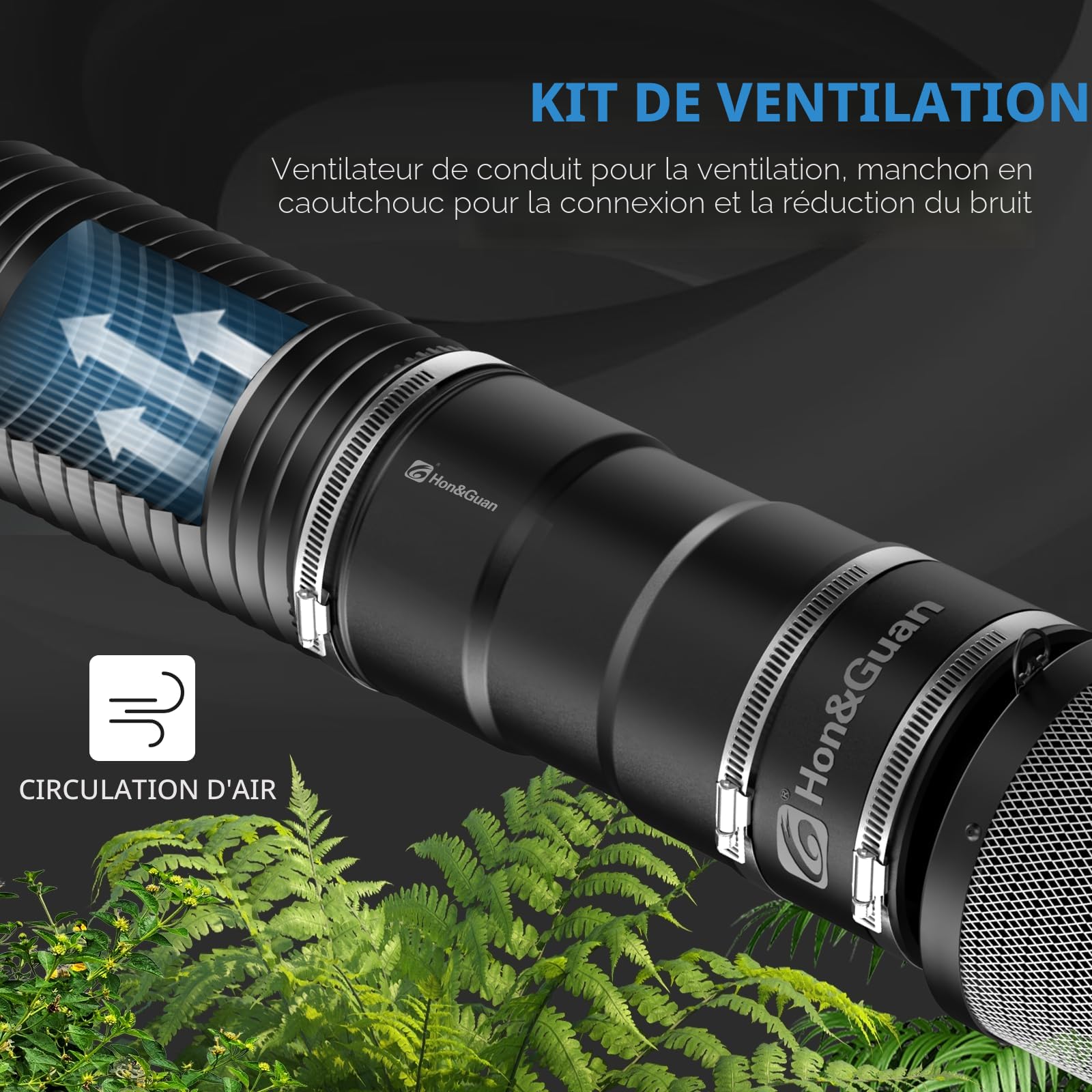 Hon&Guan Ensemble de ventilation de 100 mm 221 m³/h avec ventilateur tubulaire intégré, variateur de vitesse, filtre à charbon actif, tuyau d'extraction en caoutchouc, manchon en caoutchouc, système