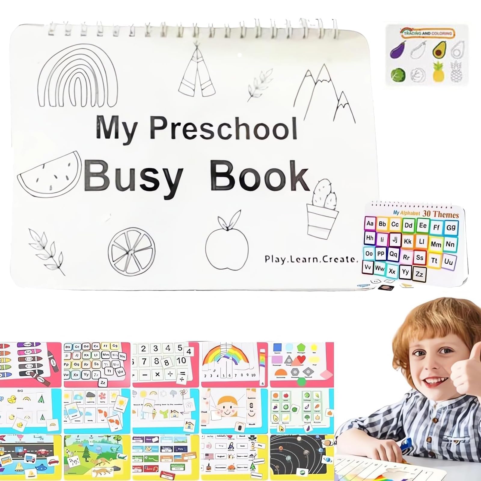 My Preschool Busy Book, 12 Themes Toddler Busy Book for Kids – Preschool Learning Activities Workbook, Learning Materials and Tracing Coloring Book