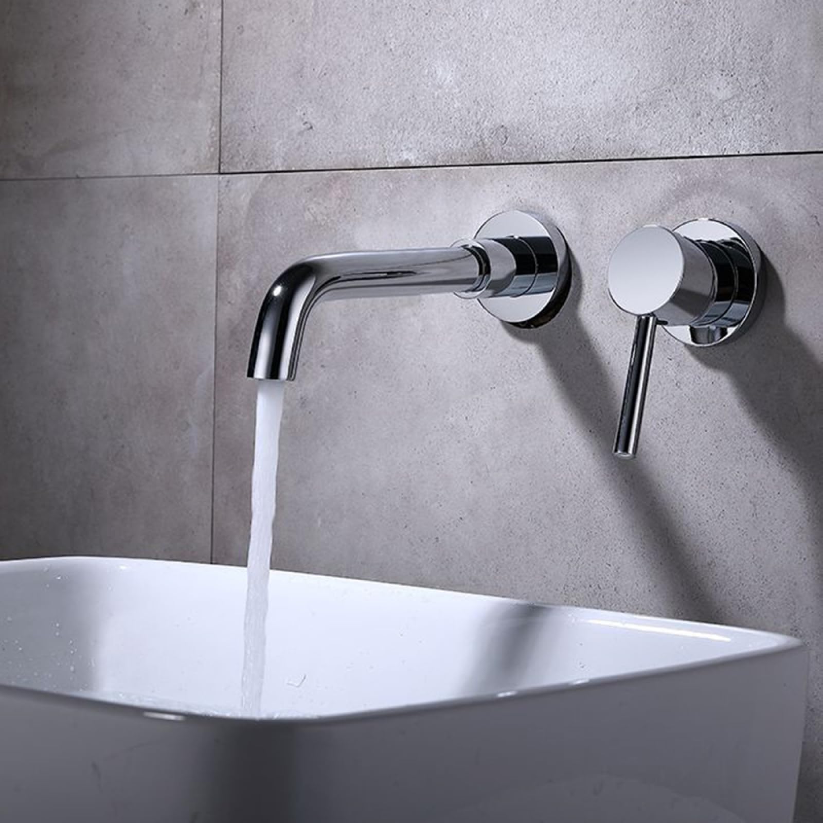 Robinet de lavabo mural en laiton avec bec pivotant à 360° et mitigeur eau chaude froide