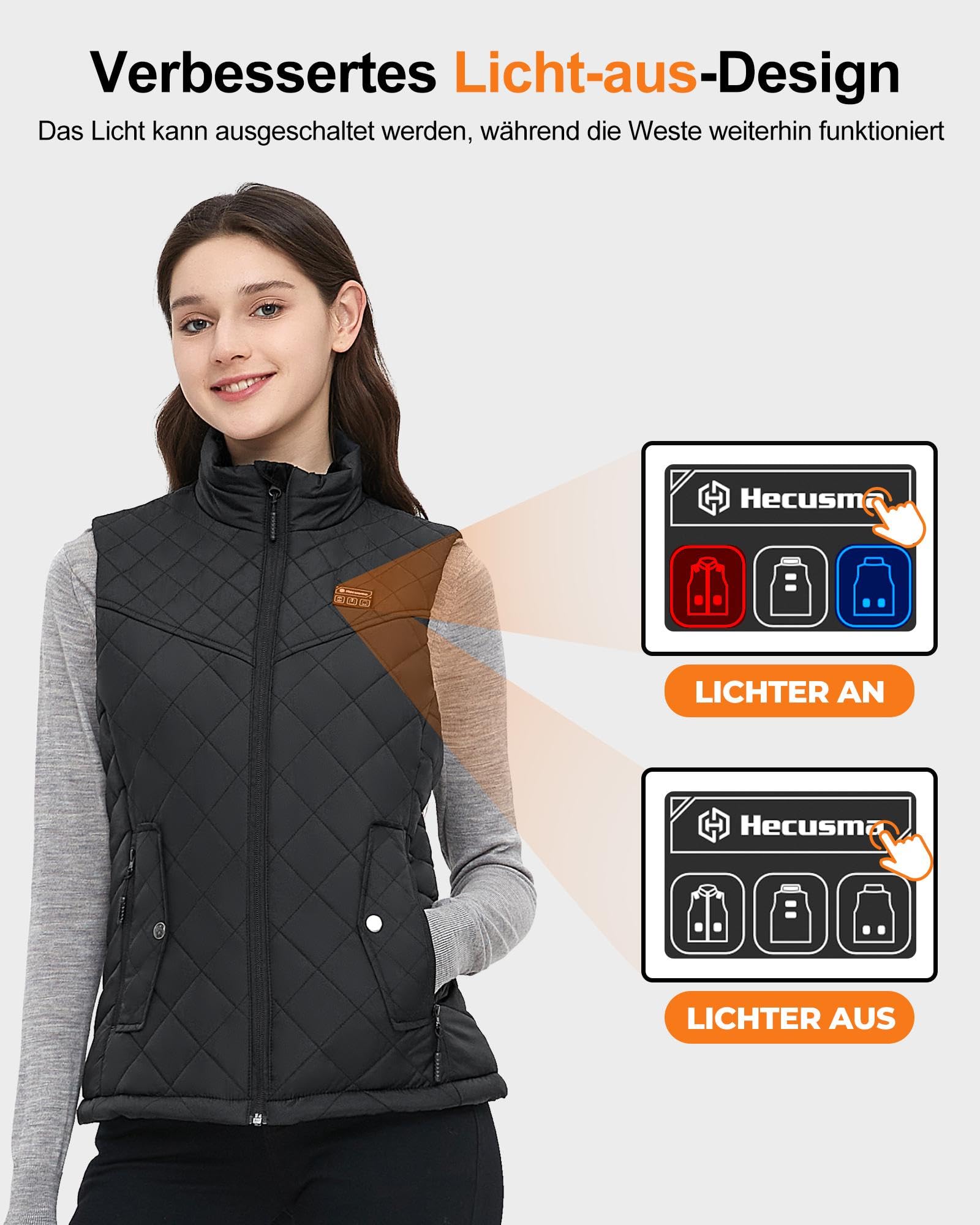 Heizweste Damen mit Powerbank 16000mAh 7.4V, Beheizbare Weste Damen mit 9 Heizzone, Elektrisch Beheizbare Weste mit Powerbank für Skifahren Outdoor Radfahren