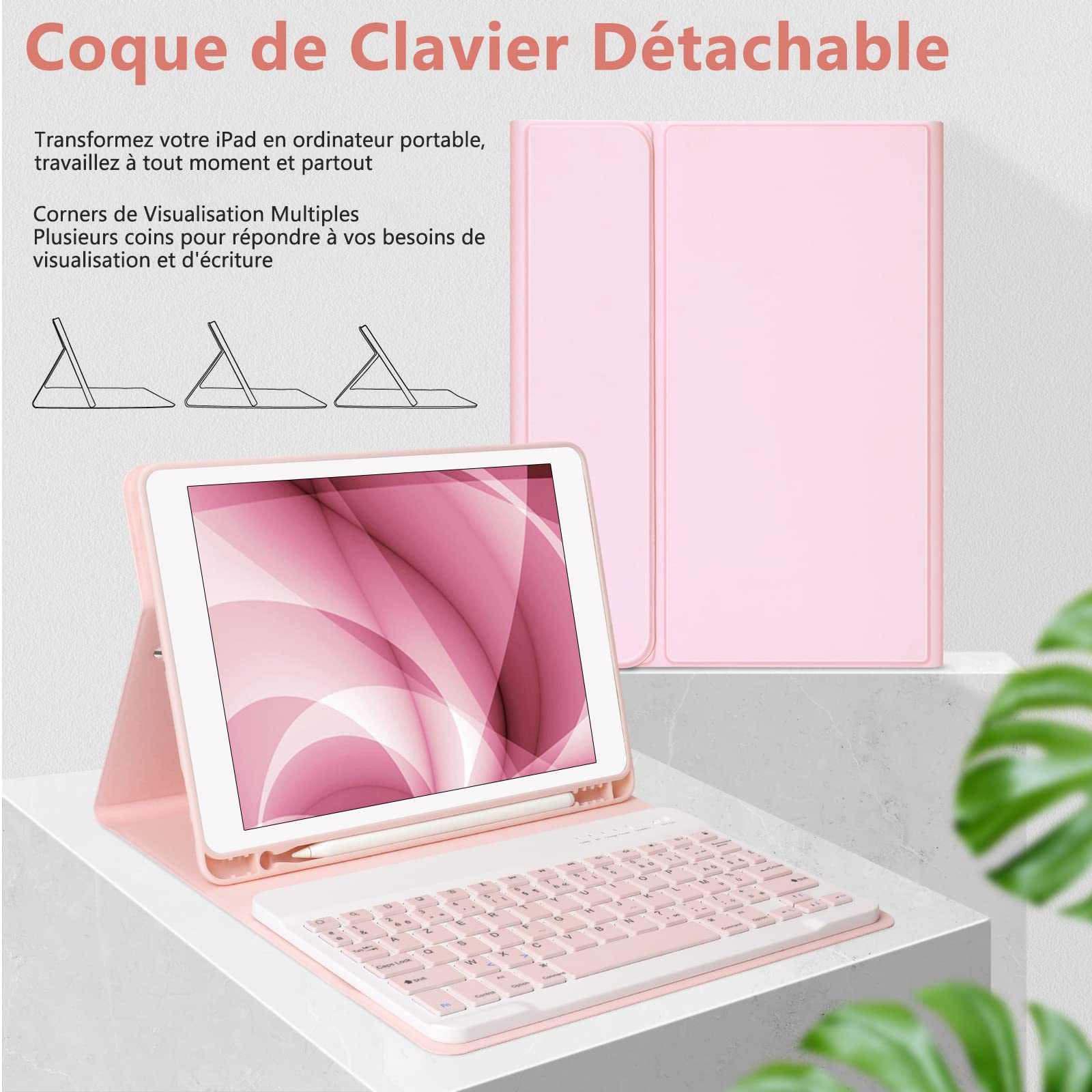 CC Store Clavier pour iPad 10.2 9th 2021/8th 2020/10.2 7th 2019/10.5 Air 3/10.5 Pro, Coque Clavier Wireless Bluetooth Français & Abnehmbare Magnetische Tastatur
