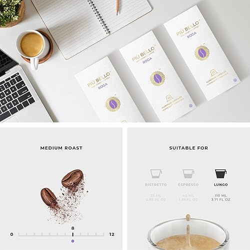 Miniatura 4 de Piu Bello Cápsulas de café  Paquete de cápsulas compatibles con máquina Nespresso (original), sabor rico y equilibrado, fuerte sabor a espresso