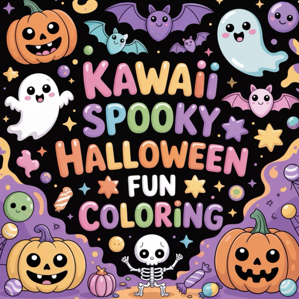 Kawaii Spooky Halloween Fun Coloring: cute coloring book for kids, coloring book for adults, kawaii coloring book, Coloring Book for Adults and Kids, ... spooky kawaii pumpkins, easy bold outlines