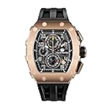 Mens Watches Luxury Tonneau Watches for Men Waterproof 50M Analog Replica Wristwatch Chronograph Calendar Date Men’s Dress Business Work Watch Diver Large Square Face Watch