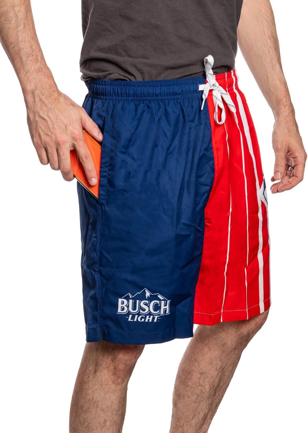 Calhoun Busch Light Men's Red, White, Blue Mountain Logo Quick-Dry Swim Trunks