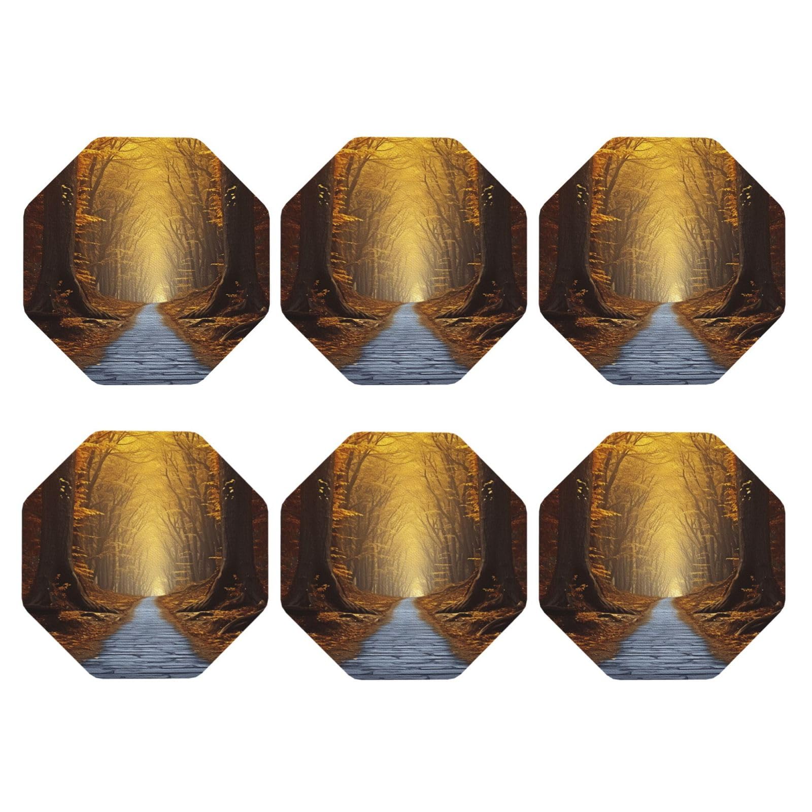 6pcs Leather Coasters for Drinks, Pathway Drink Coasters for Tabletop Protection, 4" Cup Coasters for Coffee Table Decor, Non-Slip Drinking Cup Mat for Hot Or Cold Drink
