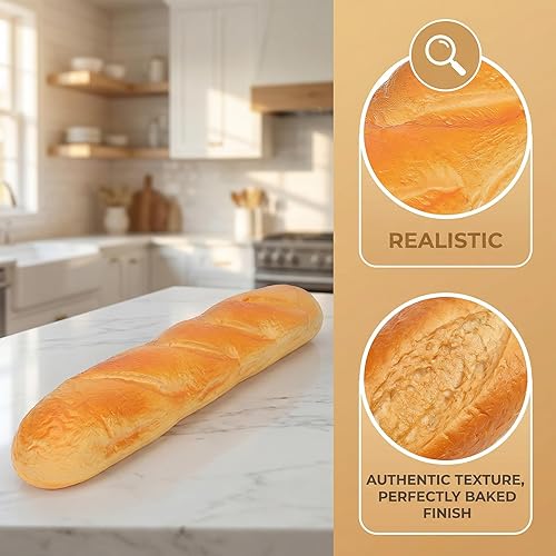 Miniatura 4 de Realistic French Baguette - 13.7" Large Artificial Bread for Display, Soft Squeezable Fake Food Prop for Home Kitchen Bakery Decor, Lifelike