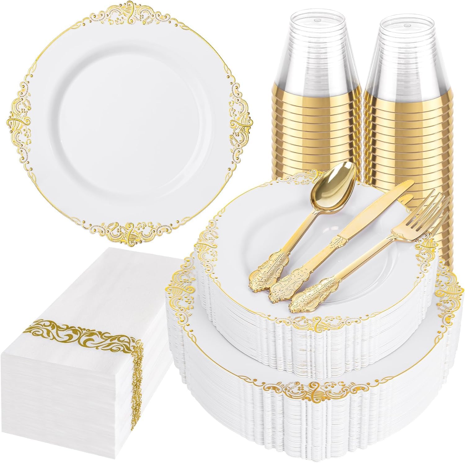 Blue & Silver Plastic Plates - 175 Piece Set -21