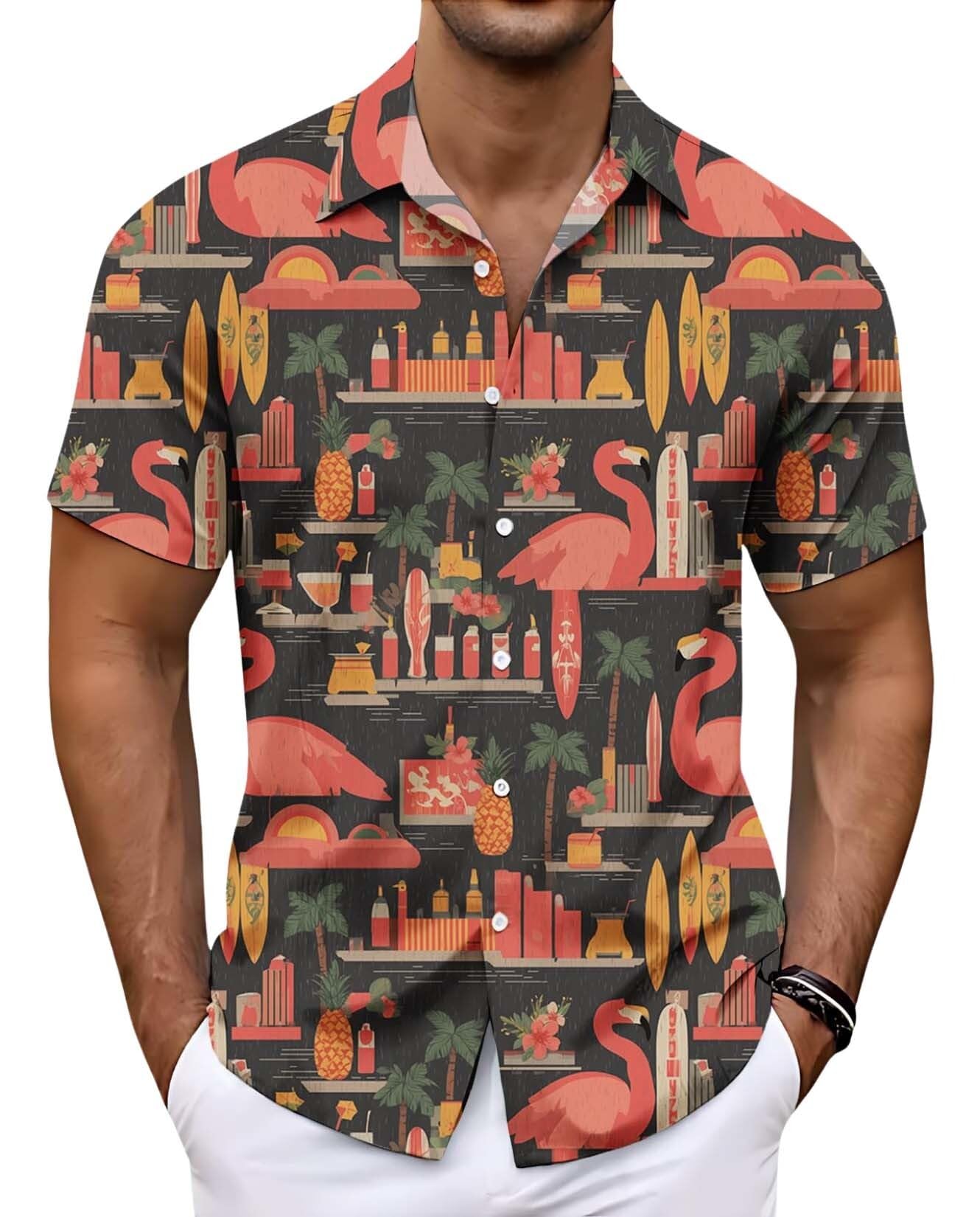 Funny Mushroom Graphic Button Down Shirt for Men Short Sleeve Colorful Beach Shirt Hawaiian Shirts