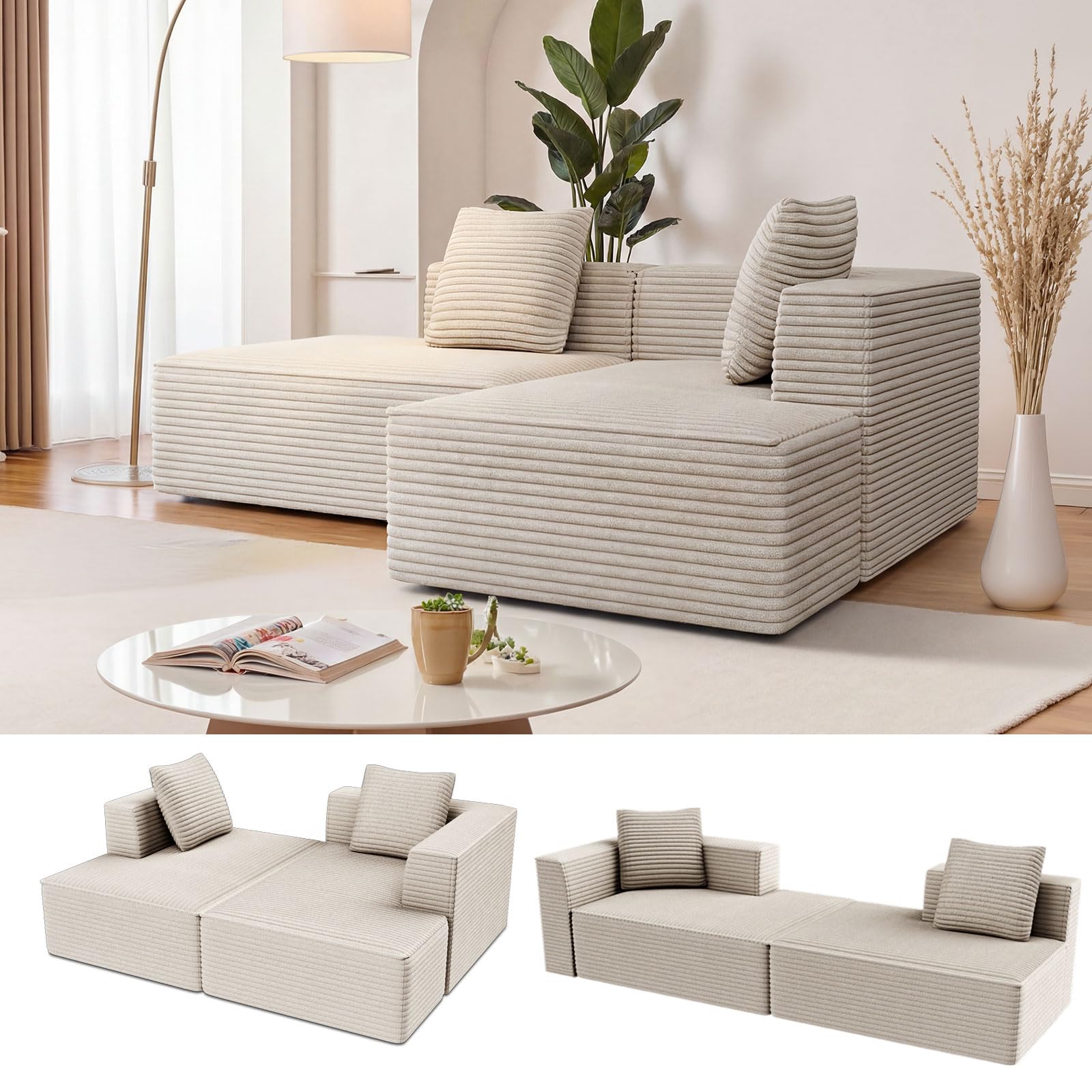 Modular Sectional Sofa, Cloud Sectional Couch with Deep Seat, Modern L-Shape Sofa Couch with Chaise,Upholstered Boneless Couches for Living Room Bedroom (Beige, Right Facing Chaise) | boneless couch, sofa&couch, sectional couch sofa, cloud couch, Couch with Chaise, Corduroy sofa