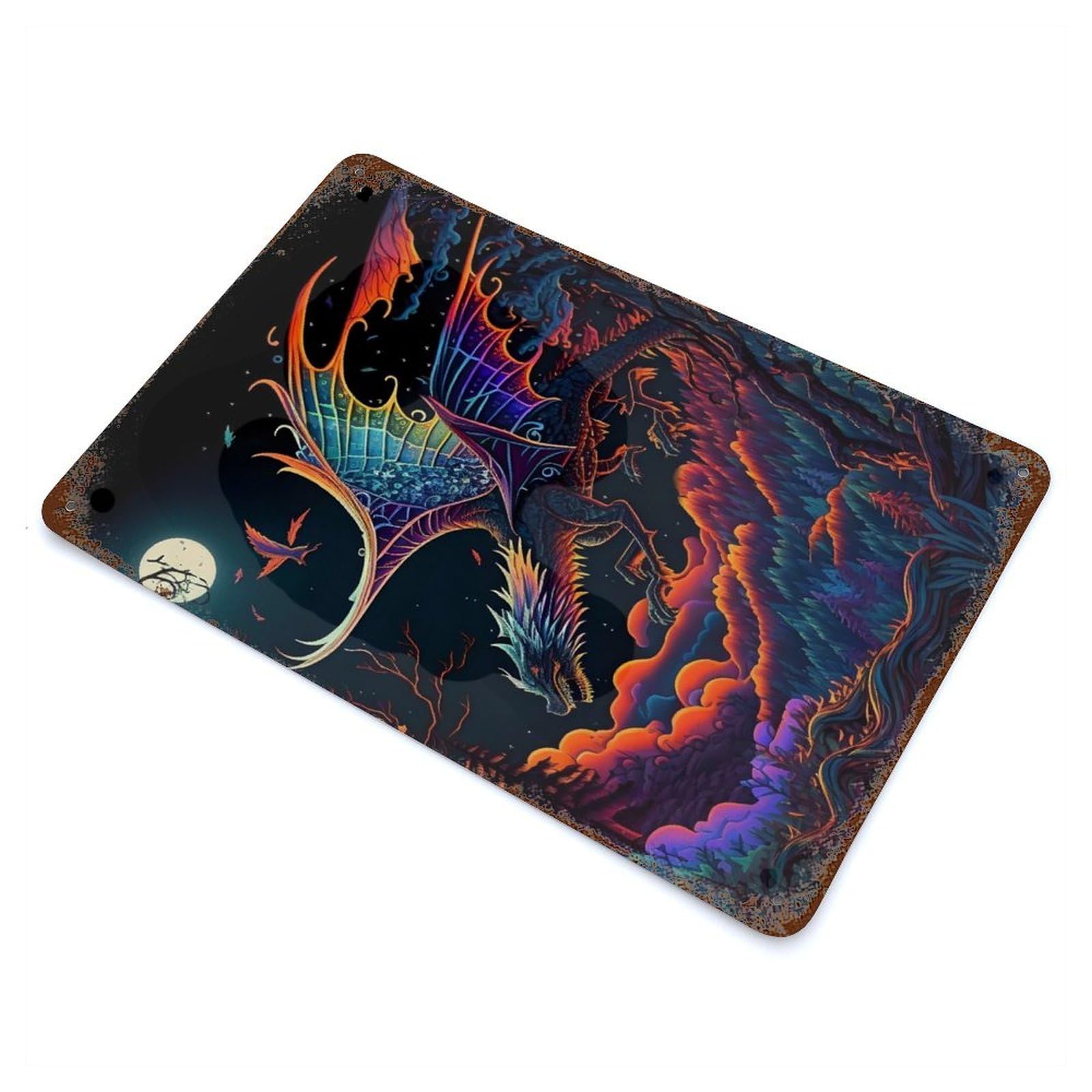 Rust Effect Tin Sign Flying Dragon Neon 11.8"x7.9", Vintage Wall Decor for Living Room, Hallway And Home Decor
