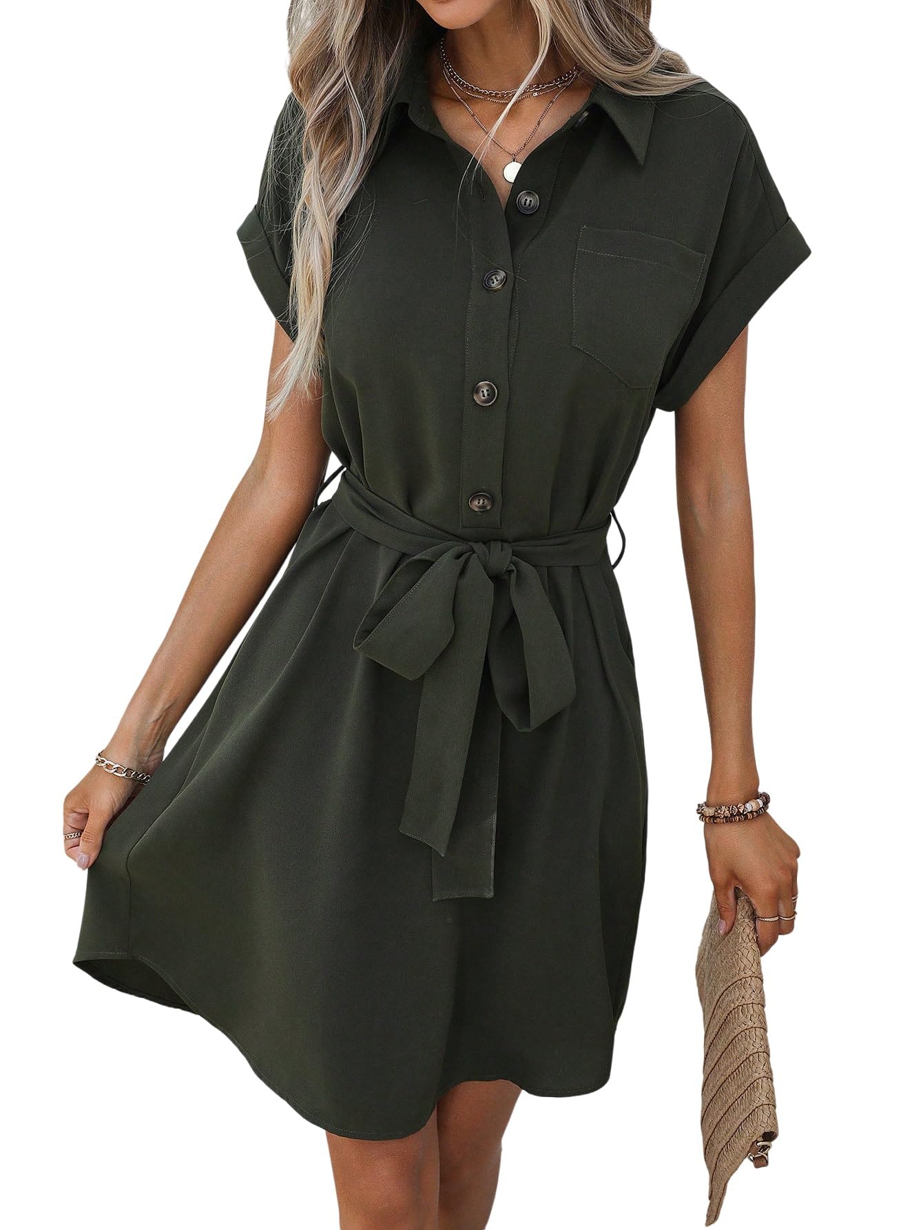 SweatyRocks Damen Sommer Kleid Elegant Blusenkleid Knielang Tunikakleid