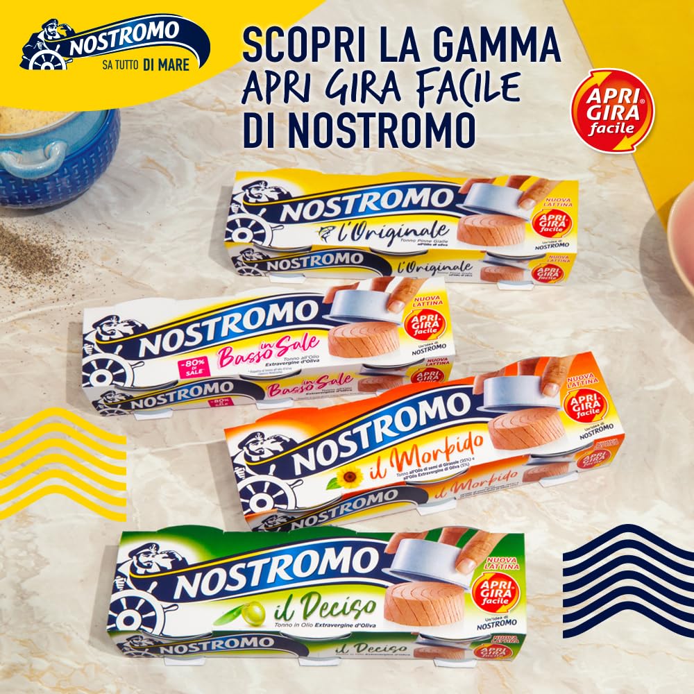 Nostromo - Tonno all'olio di oliva Apri Gira Facile, 8 lattine da 65gr. Facile da servire, pronto da gustare. Formato multipack.